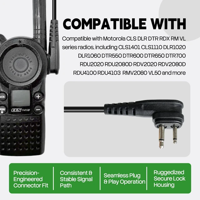 Alt view image 2 of 7 - stdgove 2-Way Radio Earpiece with Mic, G Earhook Headset, Compatible with Motorola CLS1110, DTR600, CLS/DTR/RDU/RDX Series, RMV2080, VL50 & More for Security/Construction