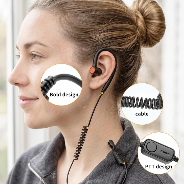Alt view image 2 of 7 - Acoustic Tube Walkie Talkie Earpiece with PTT Mic, 2-Way Radio Headset Earpiece Compatible with Super Mini Walkie Talkies, Clear Sound Concealed Earphone for Security, Retail, and Outdoor Events