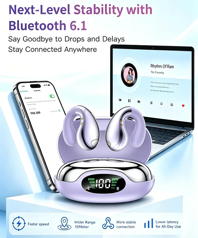 Alt view image 4 of 7 - Clip On Earbuds, Ultra Open Ear Earbuds with AI-Powered Clear Calls | Crystal-Clear Sound Comfortable Secure Fit Clip-On Bone Conduction Earbuds for Running, Outdoor Sports, Gym and Fitness