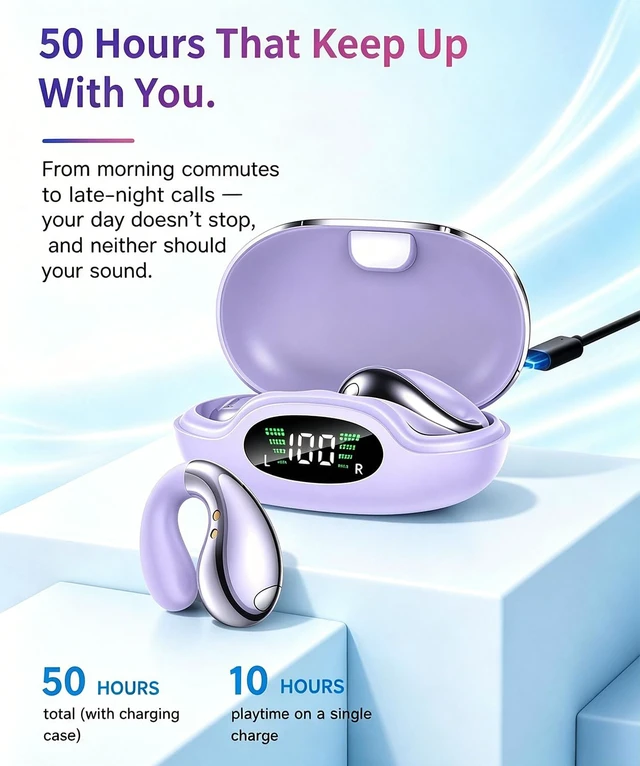 Alt view image 5 of 7 - Clip On Earbuds, Ultra Open Ear Earbuds with AI-Powered Clear Calls | Crystal-Clear Sound Comfortable Secure Fit Clip-On Bone Conduction Earbuds for Running, Outdoor Sports, Gym and Fitness