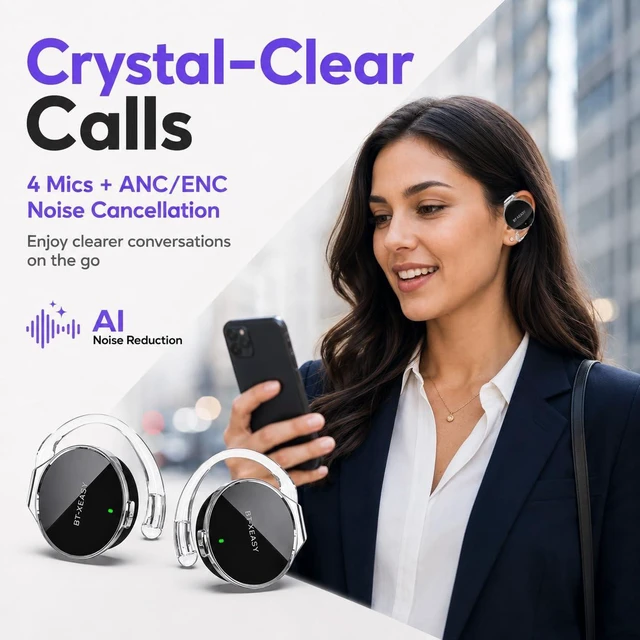 Alt view image 5 of 7 - Micool On Ear Bluetooth Headphones, Open-Ear Headphones Wireless with 4-Mic ENC for Crystal Clear Calls, 52H Total Battery, Dual Device, Sport Clip On Headset for Running & Travel (Pure Black)
