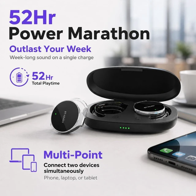 Alt view image 6 of 7 - Micool On Ear Bluetooth Headphones, Open-Ear Headphones Wireless with 4-Mic ENC for Crystal Clear Calls, 52H Total Battery, Dual Device, Sport Clip On Headset for Running & Travel (Pure Black)