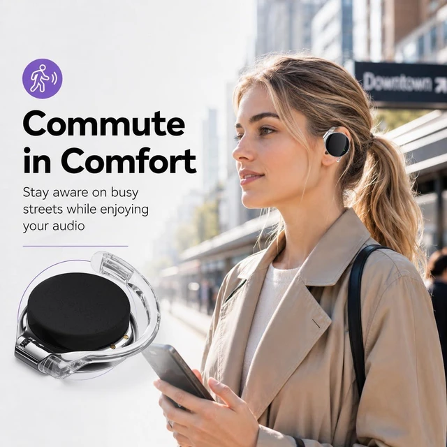 Alt view image 7 of 7 - Micool On Ear Bluetooth Headphones, Open-Ear Headphones Wireless with 4-Mic ENC for Crystal Clear Calls, 52H Total Battery, Dual Device, Sport Clip On Headset for Running & Travel (Pure Black)