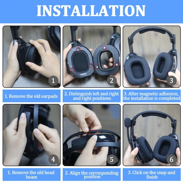 Alt view image 5 of 7 - Adhiper Earpads &Headband for Astro A50 Gen 4 Gen5 A50X Headset,Cooling Gel | Mod Kit A50 Gen 4 Noise Cancelling Foam Ear Cushions,Durability Replacement Earpads,with 2 Headband,1 Pairs EarpadsBlack