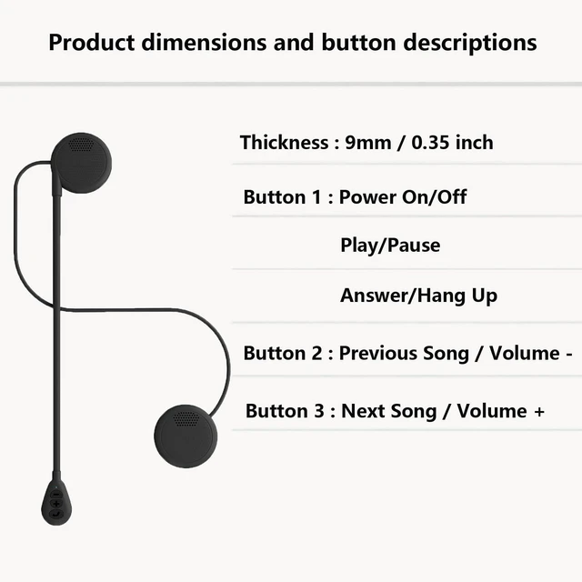 Alt view image 3 of 7 - LYANGET Motorcycle Helmet Bluetooth Earphones, 0.35-Inch Ultra-Thin Wireless 5.0 Headset with Hands-Free Calling & Auto Answer, Supports One-to-Two Device Connection, Easy to Install for Riding