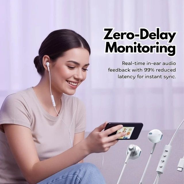 Alt view image 4 of 7 - EzKV Wired Karaoke Microphone Headset Built-in Sound Card Streaming, Singing & Recording Headphones with DSP Mic, Reverb Effects, Zero Latency, for iPhone, Android, USB-C & PC (White)