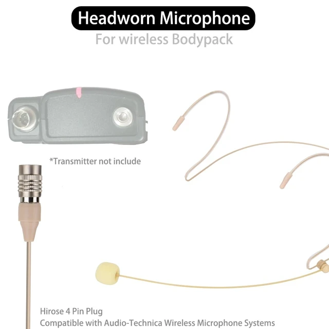 Alt view image 2 of 7 - YXG Headworn Earset Over Ear Hanging Mic Beige Low Profile Light-Weight Microphone Compatible with Audio-Technica Wireless System Bodypack Transmitter, with Hirose 4 Pin Plug