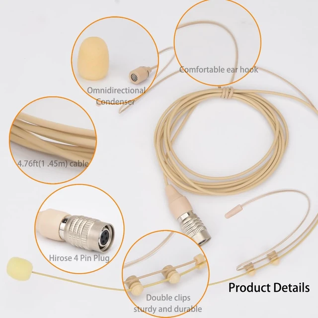 Alt view image 6 of 7 - YXG Headworn Earset Over Ear Hanging Mic Beige Low Profile Light-Weight Microphone Compatible with Audio-Technica Wireless System Bodypack Transmitter, with Hirose 4 Pin Plug