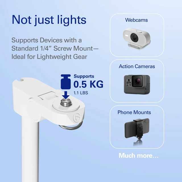 Alt view image 4 of 4 - Elgato Neo Stand, Desk Mount for Key Light Neo | Weighted base, Adjustable height and tilt, Integrated headset holder, Clean white finish