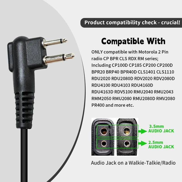 Alt view image 2 of 5 - in-Ear Earbud Earpiece,Bulk 10Pack,2-Way Radio Headset,Small Ptt Ear Piece Surveillance Kit,Compatible with Motoroal 2 Pin Walkie Talkie PR400 CLS1410 CLS1110 CP200 GP300 GP2000 XU2600 CLS1413 CP200D