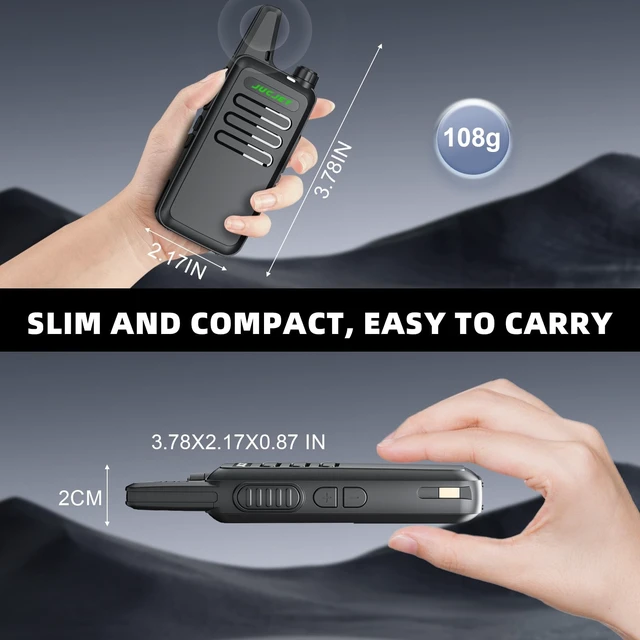Alt view image 4 of 7 - JUCJET F20 Compact FRS Walkie Talkies, 4 Pack Ready-to-Use Radios | compact lightweight design, ready to use, 1500mAh batteries, Type-C charging, VOX, up to 2W adjustable power, headsets
