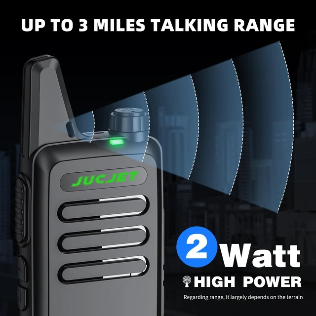 Alt view image 6 of 7 - JUCJET F20 Compact FRS Walkie Talkies, 4 Pack Ready-to-Use Radios | compact lightweight design, ready to use, 1500mAh batteries, Type-C charging, VOX, up to 2W adjustable power, headsets