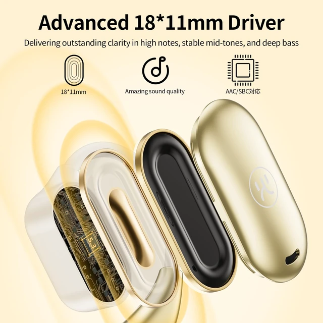 Alt view image 5 of 7 - Kinglucky Open-Ear Headphones with Ear Hooks Bluetooth Earphones with Microphone Call, Enc Noise Cancelling, with Smart Digital Display, Air Conduction Wireless Headset Running, Cycling, Driving