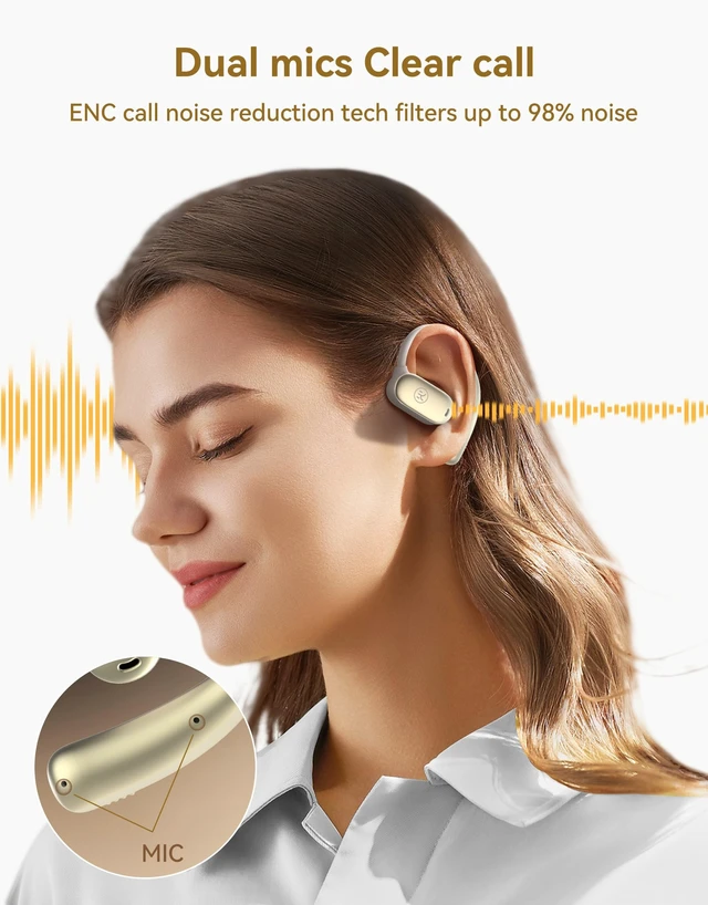 Alt view image 4 of 7 - Kinglucky Open-Ear Headphones with Ear Hooks Bluetooth Earphones with Microphone Call, Enc Noise Cancelling, with Smart Digital Display, Air Conduction Wireless Headset Running, Cycling, Driving