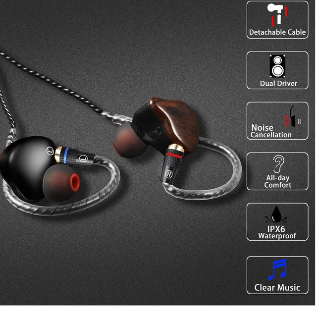 Alt view image 3 of 6 - DCMEKA Dynamic Banlance in-Ear Earphone 2DD HiFi Headset in Ear Monitors Headphones Wired Earbuds IEM Earphones Gaming EarbudsWood Type-C Without mic