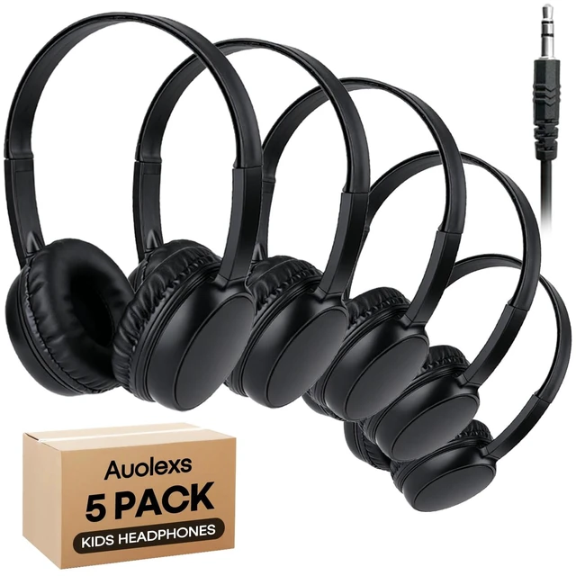 Main image of Kids Headphones Wired Bulk 5 Pack for K-12 Classroom Library Travel | For School Class & Teachers, Adjustable Durable Wired Headset 3.5mm Jack for Student Laptop Tablets Chromebook(YT30,5 Black)