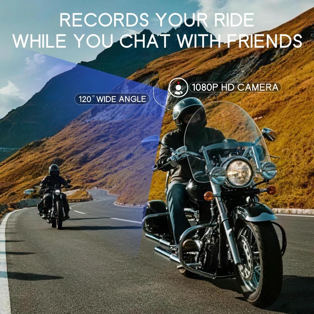 Alt view image 3 of 7 - Motorcycle Helmet Intercom with Camera Bluetooth 5.4 1080P IPX6,1500mAh | Voice Assistant,1600FT Intercom,Music Sharing,Bluetooth Intercom,Wireless FM Radio Communication Systems