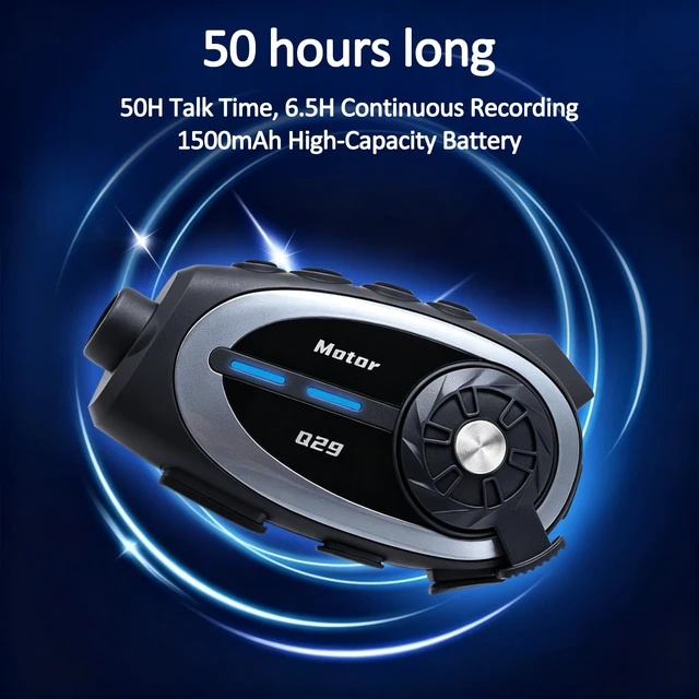 Alt view image 5 of 7 - Motorcycle Helmet Intercom with Camera Bluetooth 5.4 1080P IPX6,1500mAh | Voice Assistant,1600FT Intercom,Music Sharing,Bluetooth Intercom,Wireless FM Radio Communication Systems
