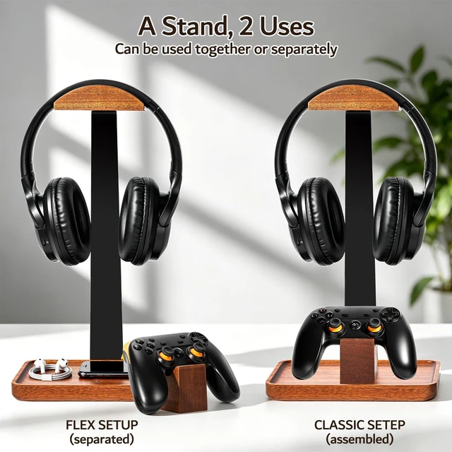 Alt view image 3 of 7 - Plehood Headphone Stand with Gaming Controller Holder | Headset Stand with Storage Base, Controller Stand Gift, Gaming Equipment Accessories for Desk