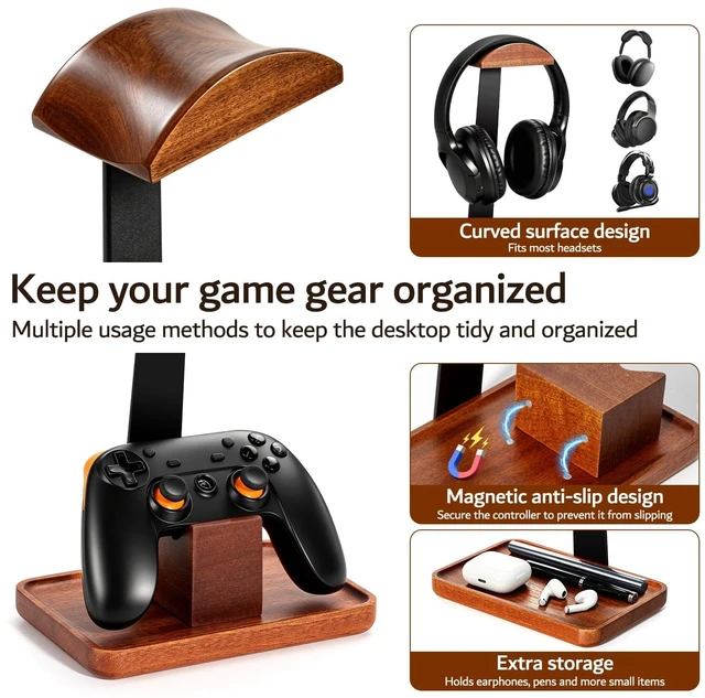 Alt view image 4 of 7 - Plehood Headphone Stand with Gaming Controller Holder | Headset Stand with Storage Base, Controller Stand Gift, Gaming Equipment Accessories for Desk