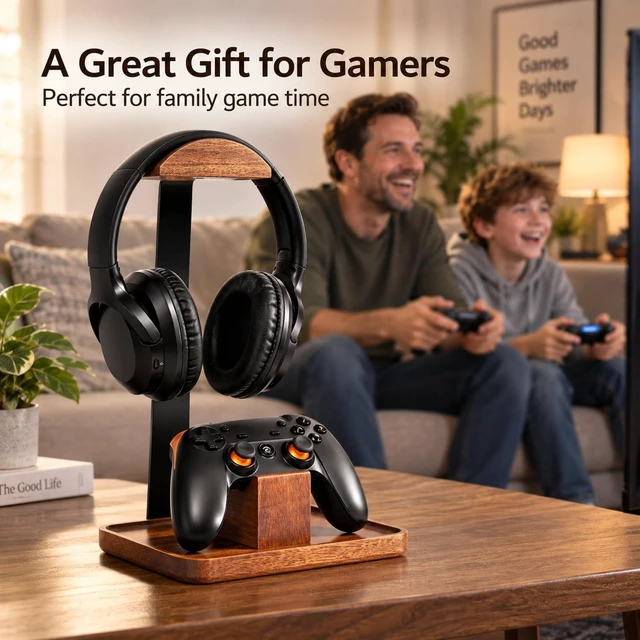 Alt view image 6 of 7 - Plehood Headphone Stand with Gaming Controller Holder | Headset Stand with Storage Base, Controller Stand Gift, Gaming Equipment Accessories for Desk