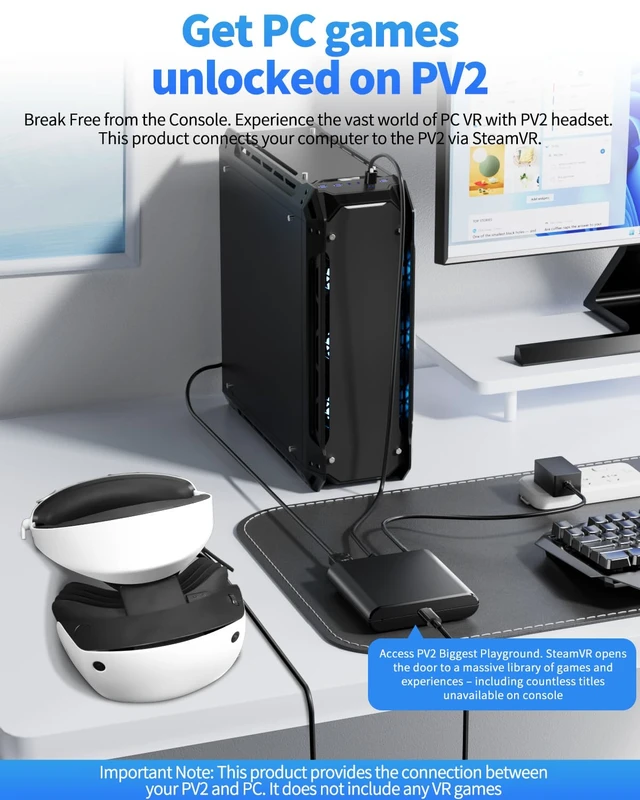 Alt view image 3 of 7 - PC Adapter for VR2 Headset High Performance Signal Connection PC Adapter | PC Adapter for VR2 Effortlessly Connect Headset to Laptop, Conveniently Link to Steam, and Expand Your Game Library.