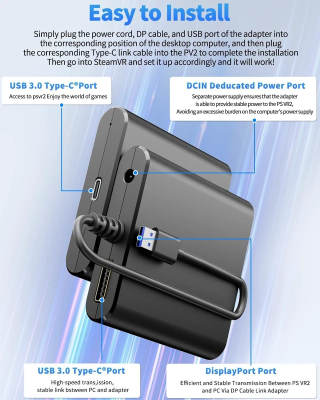 Alt view image 6 of 7 - PC Adapter for VR2 Headset High Performance Signal Connection PC Adapter | PC Adapter for VR2 Effortlessly Connect Headset to Laptop, Conveniently Link to Steam, and Expand Your Game Library.