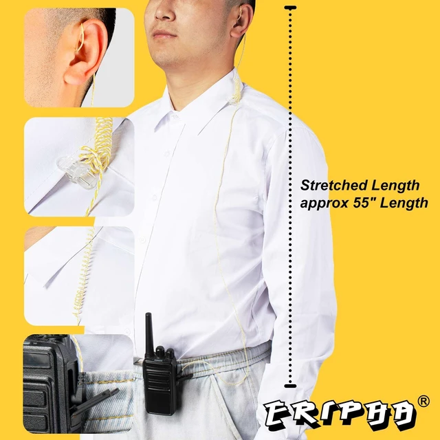 Alt view image 7 of 7 - ERIPHA 3.5mm Covert Tubeless Earpiece for Motorola Radio 55" Yellow | HD Listen-Only Headset. Fits 3.5mm Radios. For Police/Law Enforcement