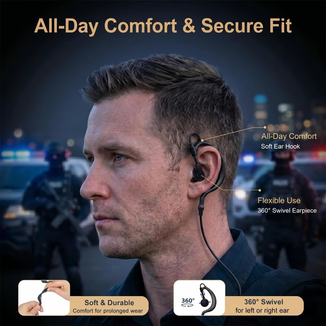 Alt view image 3 of 7 - YNIBST G-Shape 2-Way Radio Earpiece with PTT Mic for Motorola R7 ION MXP600 | Surveillance Walkie Talkie Headset for Security & Law Enforcement