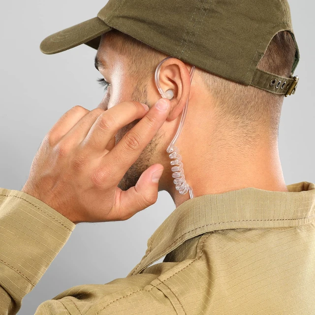 Alt view image 6 of 6 - Dronoval Walkie Talkie Earpiece with Mic,Compatible with CP200 CP200D BPR40 CP100D CP185 RDM2070D Earpiece Two Way Radio Headset Walkie Walkie Surveillance Kit Police Headphones (5 Packs)