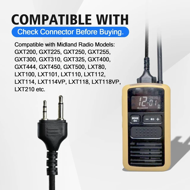 Alt view image 2 of 7 - HELETUL One-side Walkie Talkie Headphones Over The Ear Ptt Headset Boom Microphone Headband Earpiece for Midland 2pin Walkie Talkies (Big Earmuff)