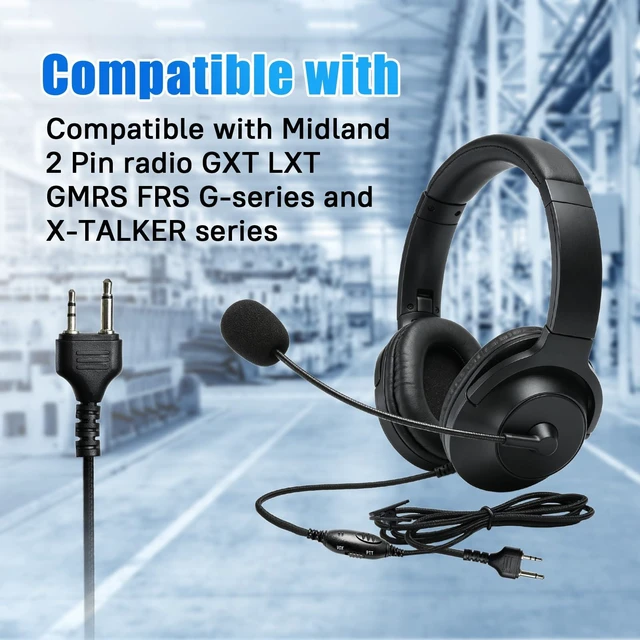 Alt view image 2 of 7 - 2 Pin Walkie-talkie Earpiece Atv Over Head Headset Walkie Talkie Double Sided Vph Comms Ear Piece With Vox Ptt Boom Mic Earmuffs Headphone Compatible With Midland Radio Model t50 mb400 mxt275 xtalker