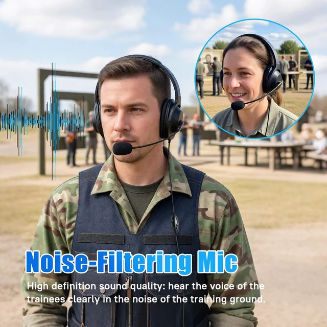 Alt view image 3 of 7 - Over The Head Headset Noise Reduction Canceling Radio Earmuffs,VOX Ptt Boom Mic Earpiece for Motorola 2 Pin Walkie Talkie CP200D CP100D R2 CP200 CP185 BPR40 CLS1410 CLS1110 RMU2040 RMU2080D