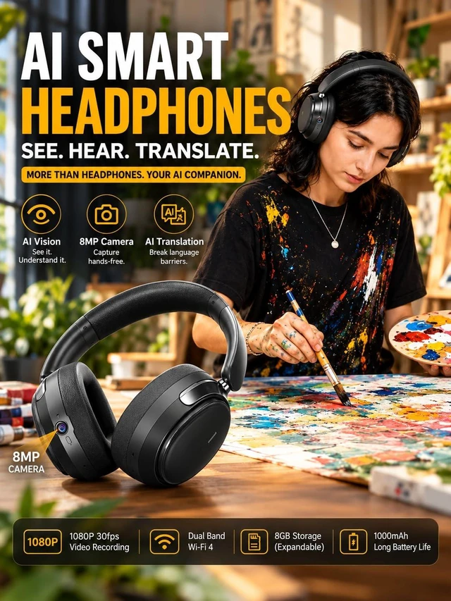 Alt view image 2 of 7 - E68 AI Translation Earbuds Real Time with Camera, Comfort Fit, Hi-Fi, | Hands-Free POV Camera, AI Translation & Smart Conversation, Wireless Bluetooth Sport Earphones with App for Running & Travel