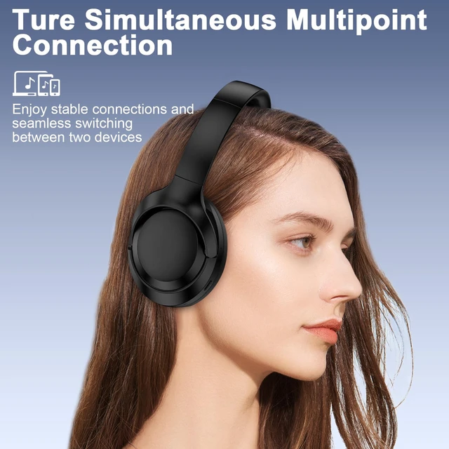 Alt view image 4 of 7 - Hybrid Active Noise Cancelling Bluetooth V5.4 Wireless Headphones with Mic | 40H Playtime, Hi-Res Audio, Deep Bass, Soft-Earpads, Fast Charging Headset for Travel Home Office