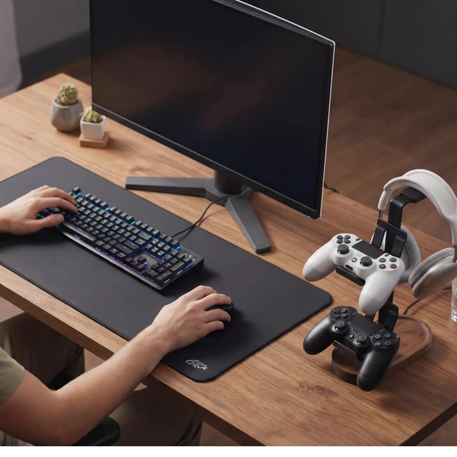 Alt view image 3 of 6 - muso wood 2-in-1 Gaming Controller Stand, Headphone Holder | Desktop Headset Stand for Game Controllers and PC Earphone Accessories