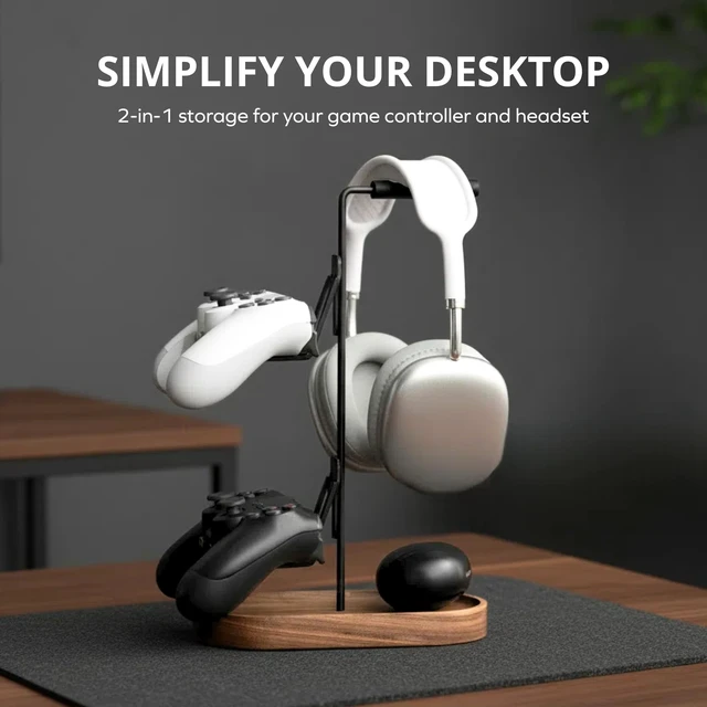 Alt view image 4 of 6 - muso wood 2-in-1 Gaming Controller Stand, Headphone Holder | Desktop Headset Stand for Game Controllers and PC Earphone Accessories