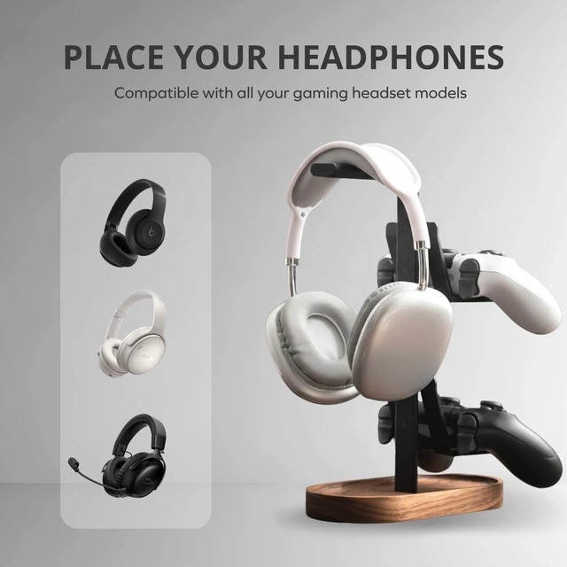 Alt view image 5 of 6 - muso wood 2-in-1 Gaming Controller Stand, Headphone Holder | Desktop Headset Stand for Game Controllers and PC Earphone Accessories