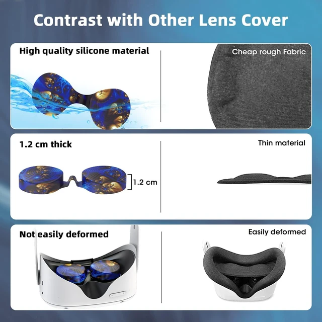Alt view image 3 of 7 - VR Accessories Compatible with Oculus Quest 2, Silicone Face Cover/Controller Grip Cover/VR Shell Cover/Lens Cover/10PCS Disposable Eye Cover are Included in VR Headset Accessories Set,(BlueFire)