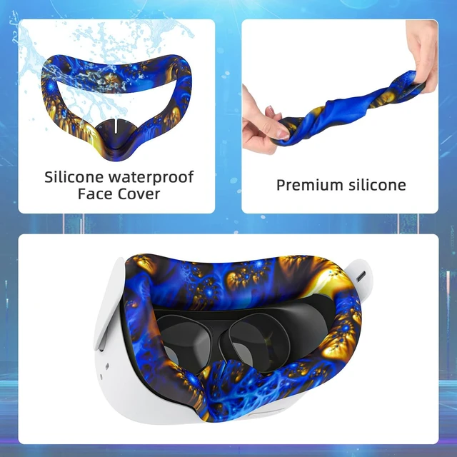 Alt view image 4 of 7 - VR Accessories Compatible with Oculus Quest 2, Silicone Face Cover/Controller Grip Cover/VR Shell Cover/Lens Cover/10PCS Disposable Eye Cover are Included in VR Headset Accessories Set,(BlueFire)