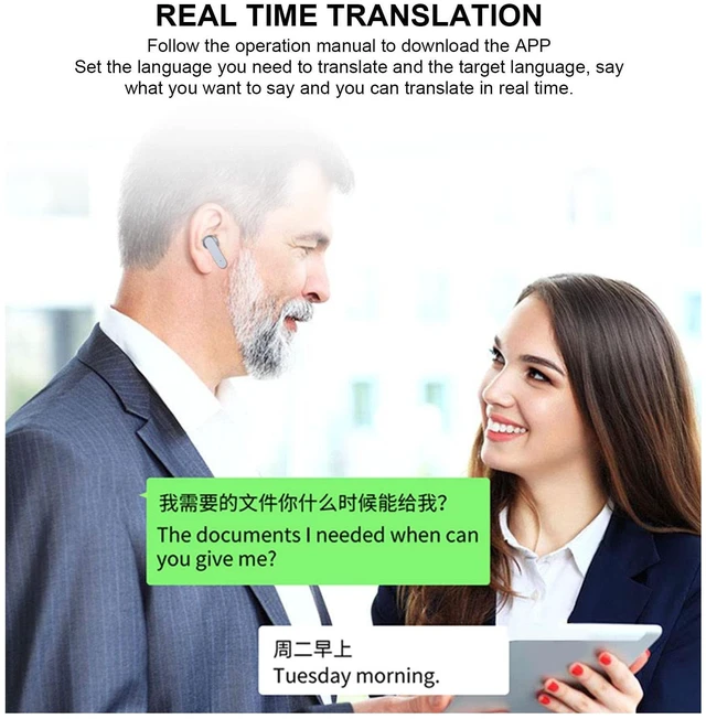 Alt view image 7 of 7 - Smart Voice Translator Earbuds Real Time Translation 144 Languages Online BT 5.3 Power Display Noise Cancelling Translating Headset