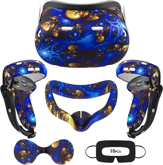 Main image of VR Accessories Compatible with Oculus Quest 2, Silicone Face Cover/Controller Grip Cover/VR Shell Cover/Lens Cover/10PCS Disposable Eye Cover are Included in VR Headset Accessories Set,(BlueFire)