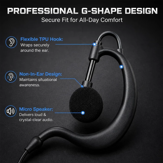 Alt view image 6 of 7 - 1-Pin 2.5mm G-Shape Radio Headset for Motorola Talkabout T200 T260 Radios | 5-Pack Walkie Talkie Earpiece with Mic PTT for Motorola Talkabout 2 Way Radio MH230R T460 T600 MR350R MT350R MS350R