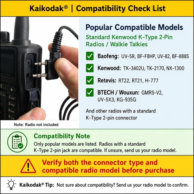 Alt view image 3 of 7 - Walkie Talkie Earpiece with Mic, 10-Pack G-Shaped Ear Hook Headset K-Type 2-Pin, Compatible with Baofeng UV-5R BF-888S Kenwood TK Retevis H-777 RT22 PXTON Wouxun Two Way Radio Team Bulk Pack