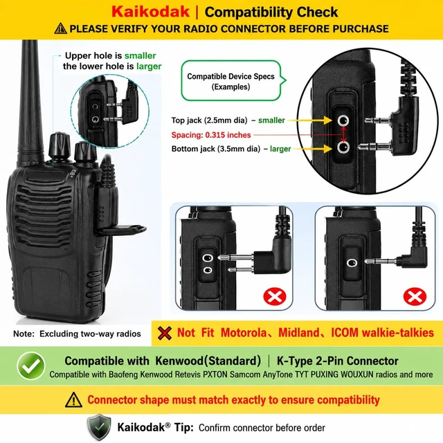 Alt view image 2 of 7 - Walkie Talkie Earpiece with Mic, 10-Pack G-Shaped Ear Hook Headset K-Type 2-Pin, Compatible with Baofeng UV-5R BF-888S Kenwood TK Retevis H-777 RT22 PXTON Wouxun Two Way Radio Team Bulk Pack