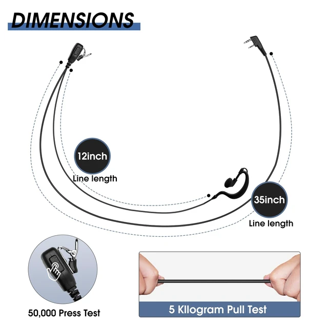 Alt view image 5 of 7 - Walkie Talkie Earpiece with Mic, 10-Pack G-Shaped Ear Hook Headset K-Type 2-Pin, Compatible with Baofeng UV-5R BF-888S Kenwood TK Retevis H-777 RT22 PXTON Wouxun Two Way Radio Team Bulk Pack