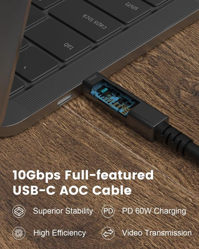Alt view image 2 of 7 - GeoHN.G Full-Featured Fiber Optic USB C to USB C Cable 10M/33FT, 10Gbps 4-Lanes Long Distance USB 3.2 Video Cable with PD 60W for VR Headsets/AR, Webcam, Laptop, Camera, Mini PC and Video Conference