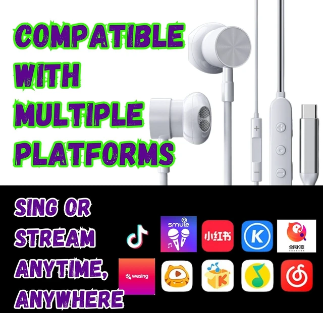Alt view image 6 of 7 - EzKV Karaoke Headset with Built-in Sound Card 2-in-1 Microphone & Headphones for Singing, Live Streaming & Audio Recording, Plug & Play for iPhone, Android, PC, Mac & Tablets (White)