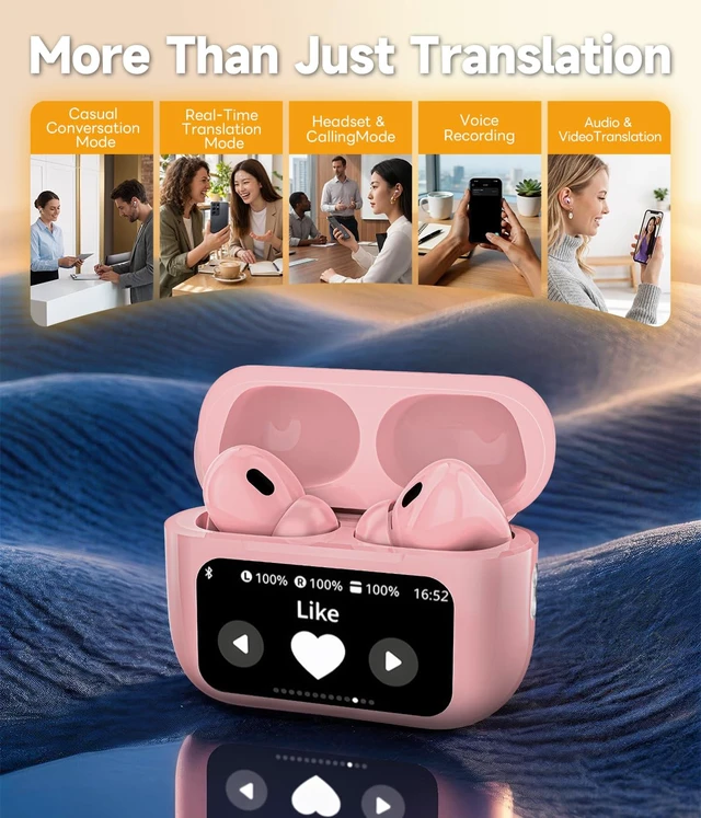 Alt view image 5 of 6 - AI Real-Time Translation Wireless Bluetooth Headphones,Portable Noise Cancelling Earbuds with Built-in Translator for Travel Business Meetings, Long Battery Life Earphones Compatible,iOS/Android(pink)