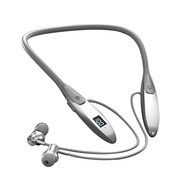 Main image of Neckband Bluetooth Headphones 60H Music Time Wireless Stereo Neckband Earbuds Bluetooth 5.3 LED Digital Display ENC Call Noise Cancellation Silicone Collar in Ear Headset for Sports/Workout Grey
